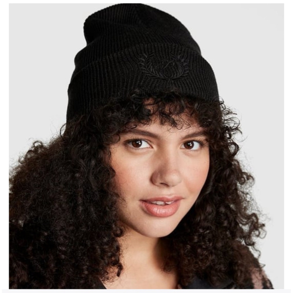 Pink Victoria’s Secret Black Emblem One Size Beanie Hat main image 4